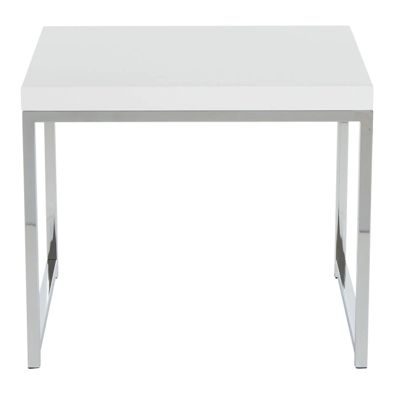 Table d'appoint avec plateau imitation bois et pieds chromés