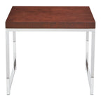Table d'appoint avec plateau imitation bois et pieds chromés