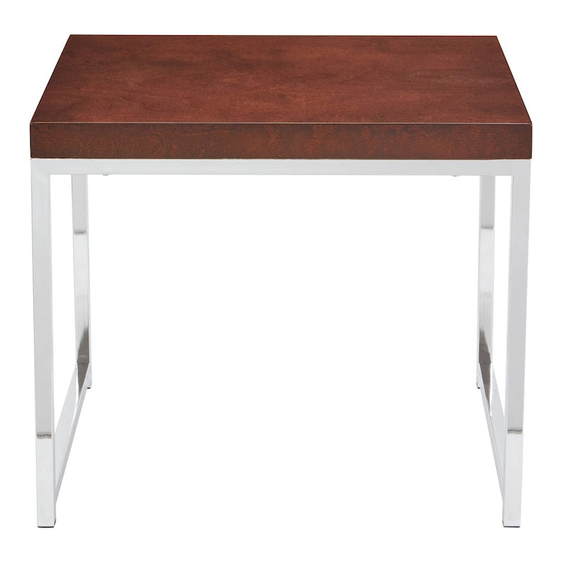 Table d'appoint avec plateau imitation bois et pieds chromés