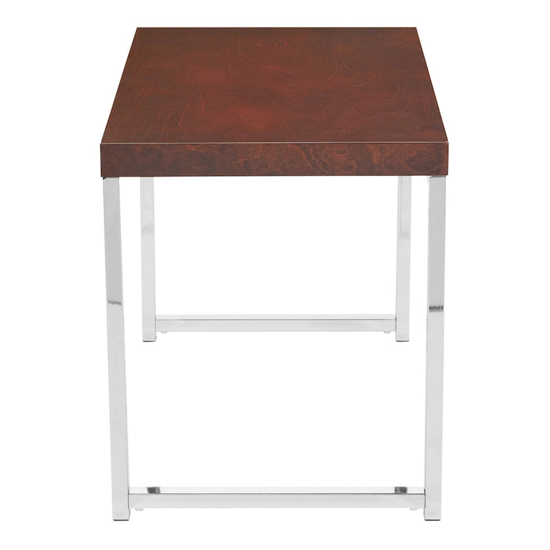 Table d'appoint avec plateau imitation bois et pieds chromés