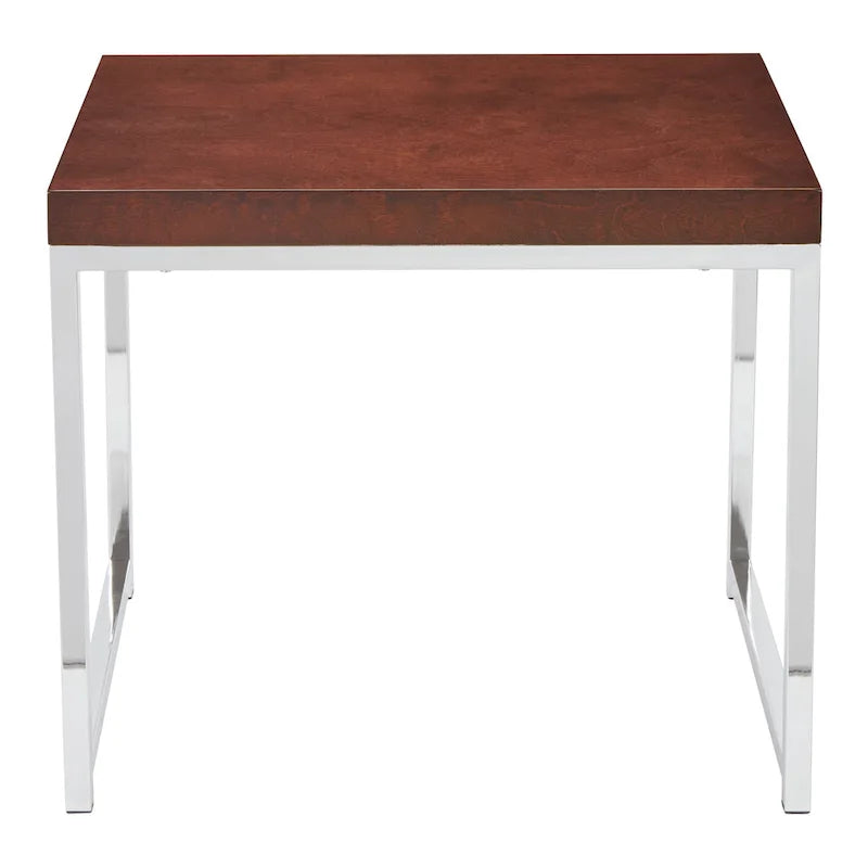Table d'appoint avec plateau imitation bois et pieds chromés