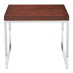 Table d'appoint avec plateau imitation bois et pieds chromés