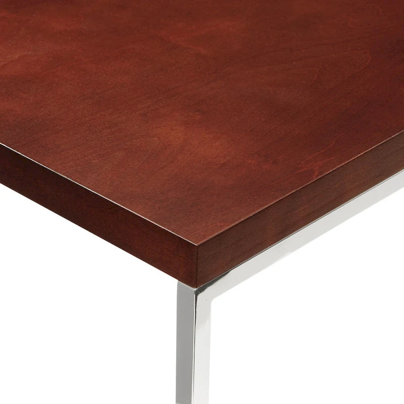 Table d'appoint avec plateau imitation bois et pieds chromés