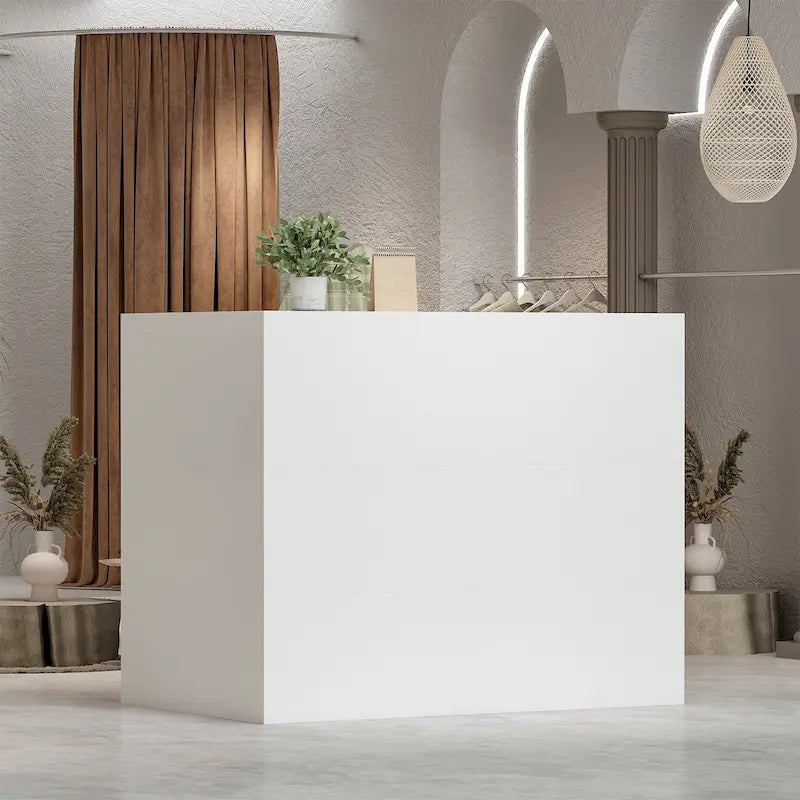 Bureau de réception en bois en L avec tiroir et serrure