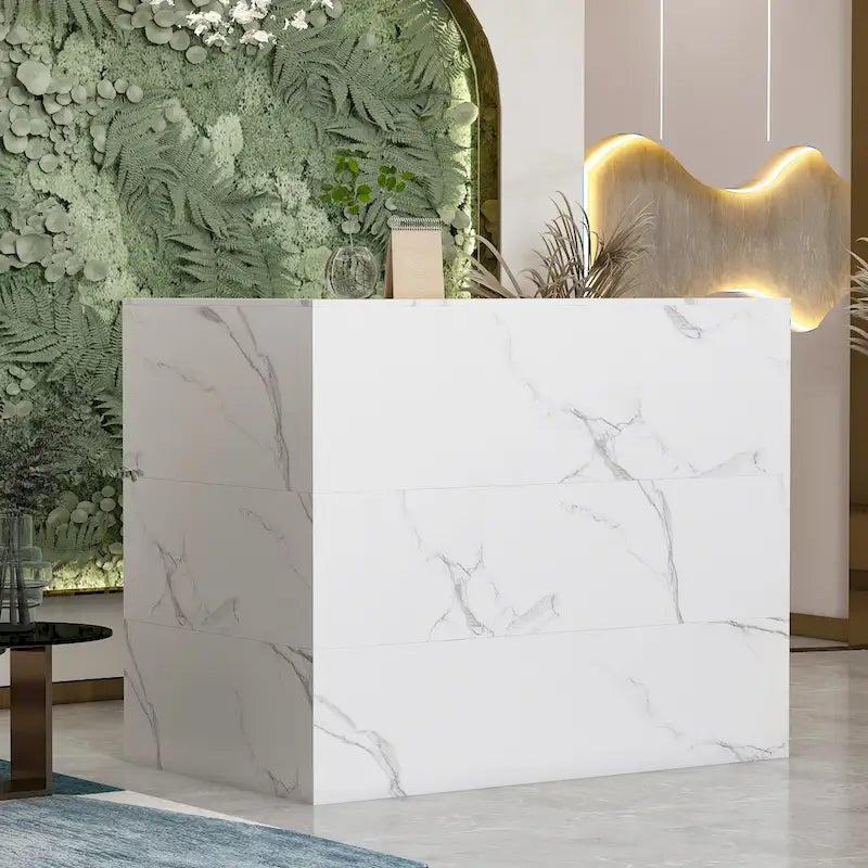 Bureau de réception en bois en L avec tiroir et serrure