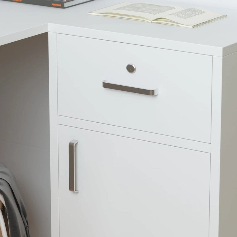 Bureau de réception en bois en L avec tiroir et serrure