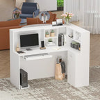 Bureau de réception en bois en L avec tiroir et serrure