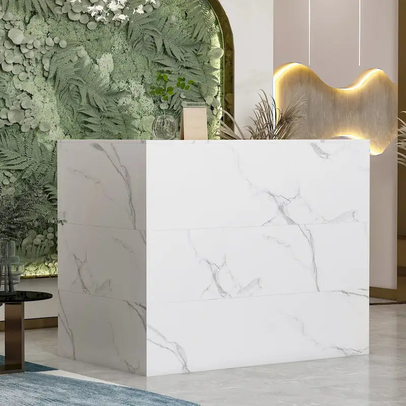 Bureau de réception en bois en L avec tiroir et serrure