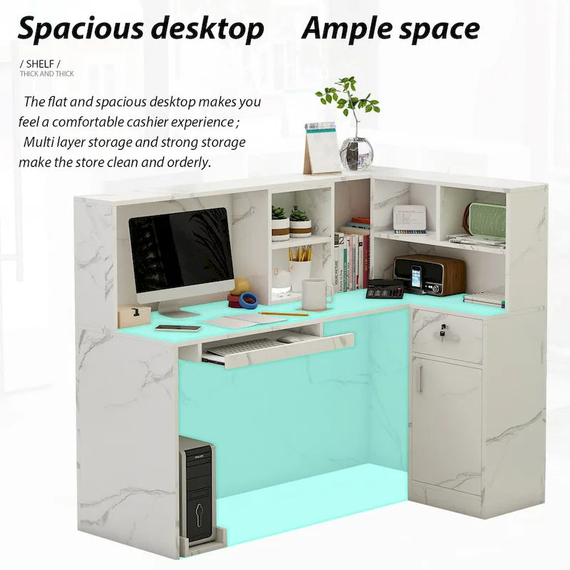 Bureau de réception en bois en L avec tiroir et serrure