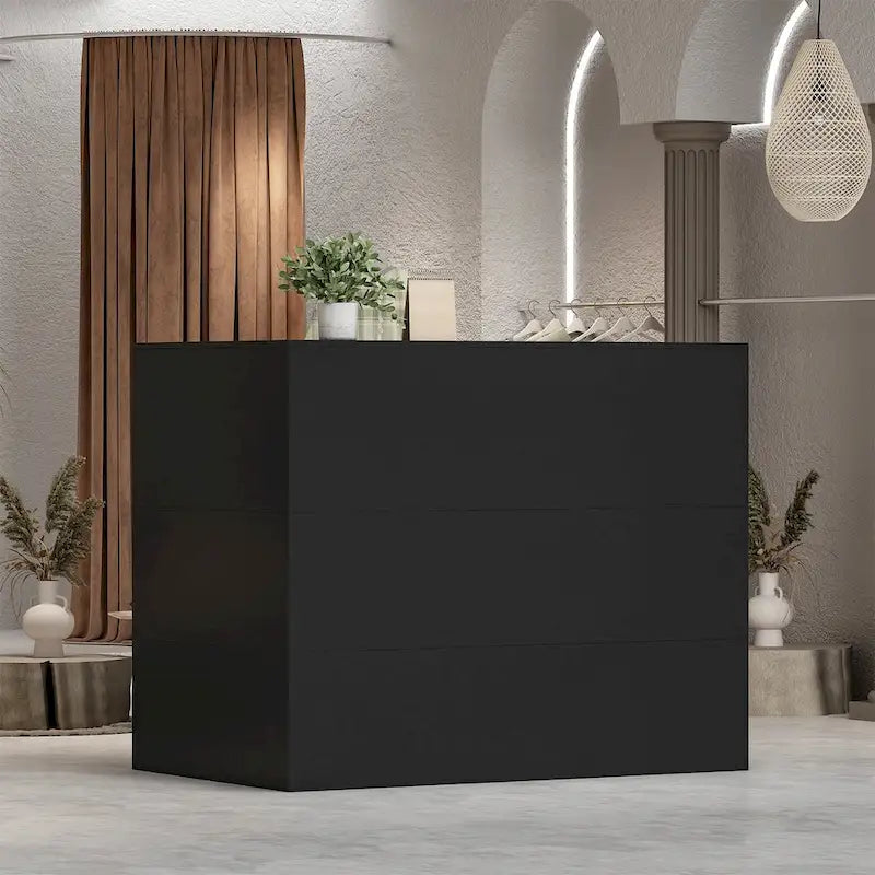 Bureau de réception en bois en L avec tiroir et serrure