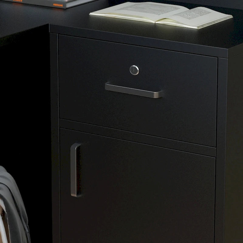 Bureau de réception en bois en L avec tiroir et serrure