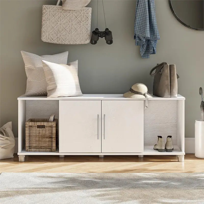 Banc de rangement à chaussures avec assise et portes d'armoire