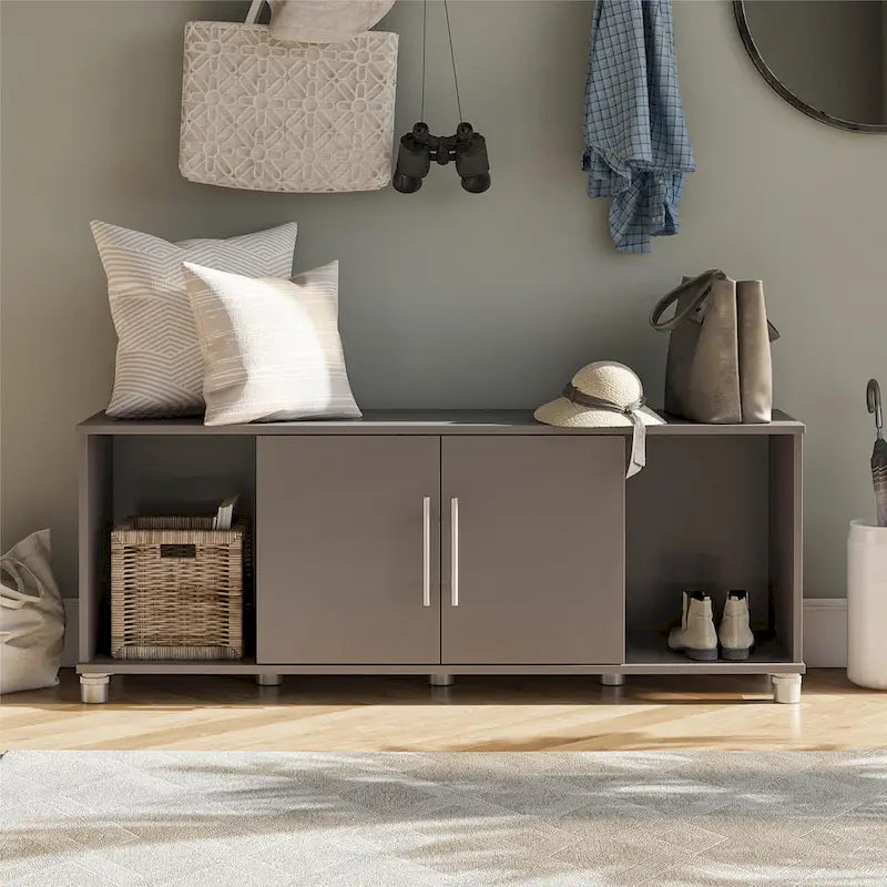 Banc de rangement à chaussures avec assise et portes d'armoire