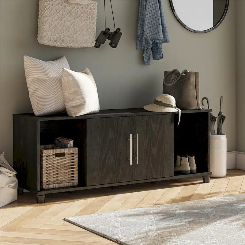 Banc de rangement à chaussures avec assise et portes d'armoire