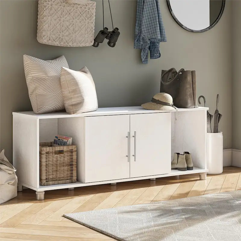 Banc de rangement à chaussures avec assise et portes d'armoire