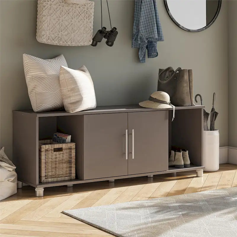 Banc de rangement à chaussures avec assise et portes d'armoire