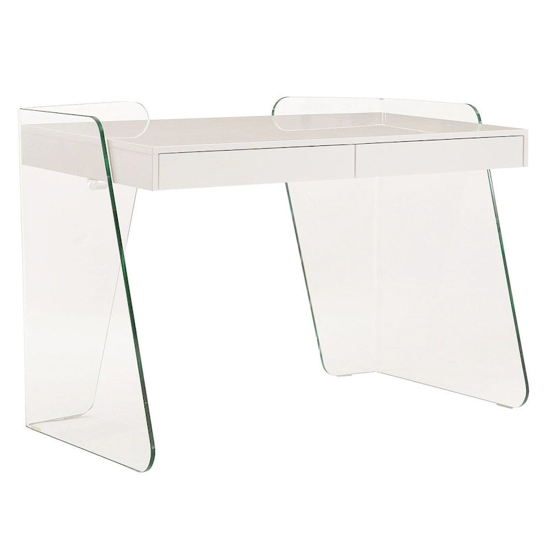 Bureau de travail avec plateau en verre et tiroirs