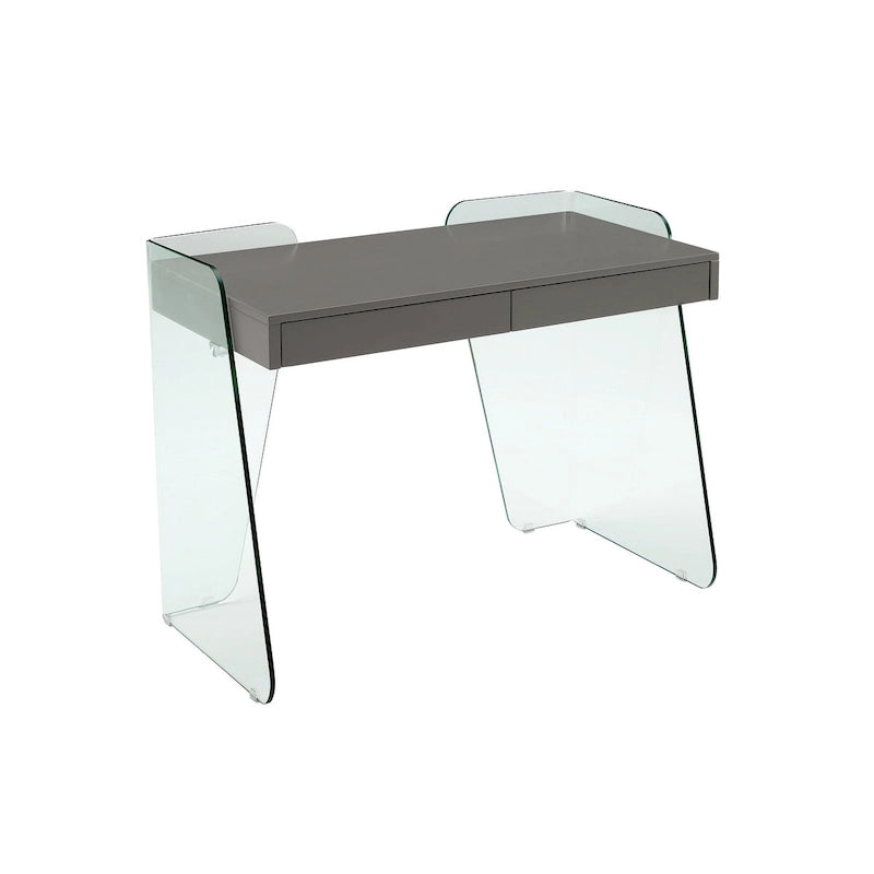 Bureau de travail avec plateau en verre et tiroirs