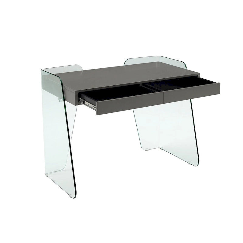 Bureau de travail avec plateau en verre et tiroirs