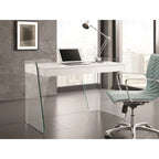 Bureau de travail avec plateau en verre et tiroirs