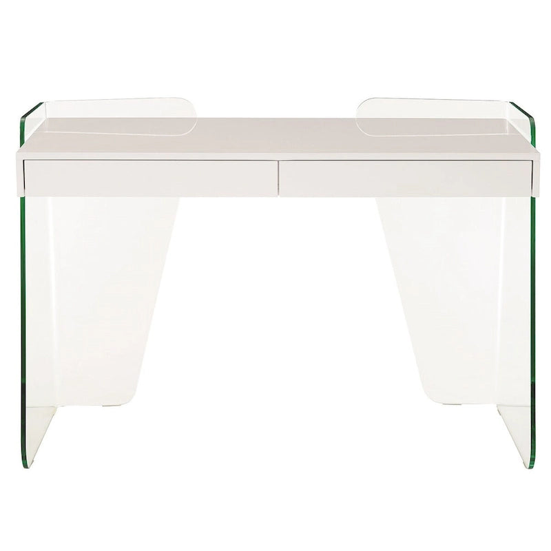 Bureau de travail avec plateau en verre et tiroirs
