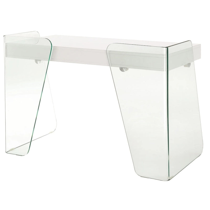 Bureau de travail avec plateau en verre et tiroirs