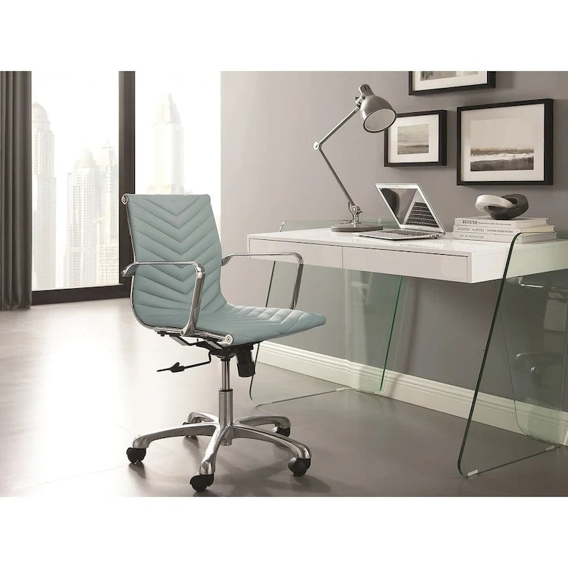 Bureau de travail avec plateau en verre et tiroirs
