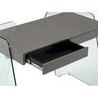 Bureau de travail avec plateau en verre et tiroirs