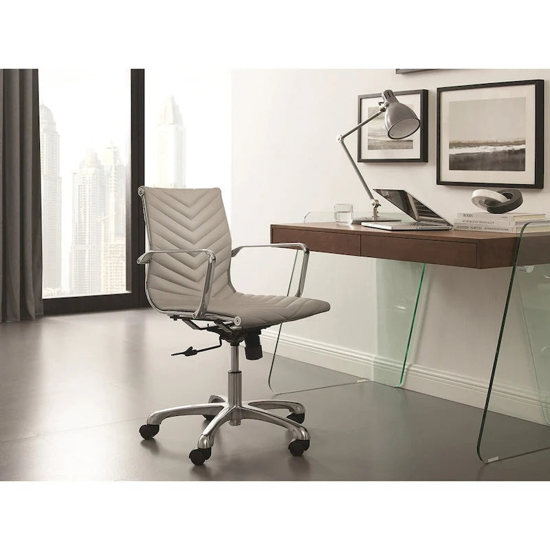 Bureau de travail avec plateau en verre et tiroirs