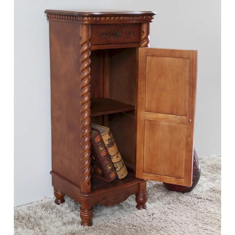 Meuble de téléphone en bois sculpté avec tiroir et porte