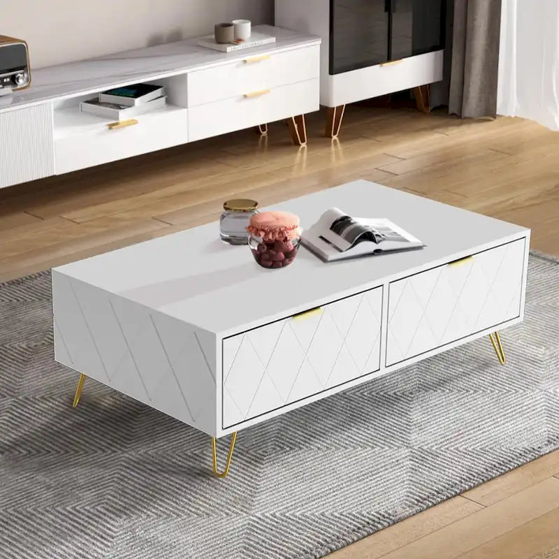 Table basse avec tiroirs de rangement et étagère ouverte