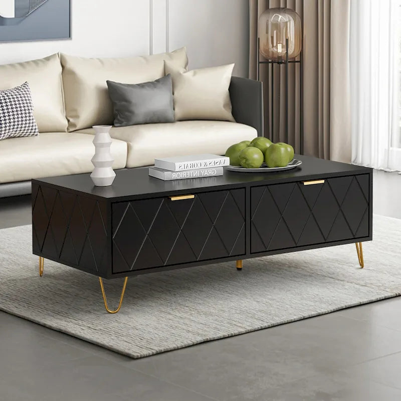 Table basse avec tiroirs de rangement et étagère ouverte