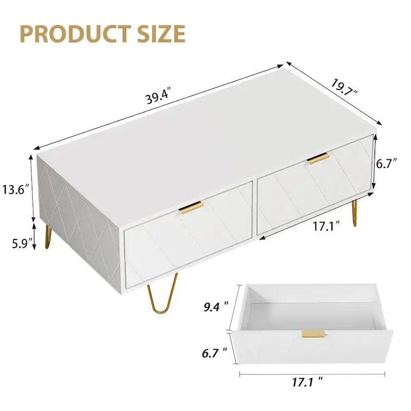 Table basse avec tiroirs de rangement et étagère ouverte