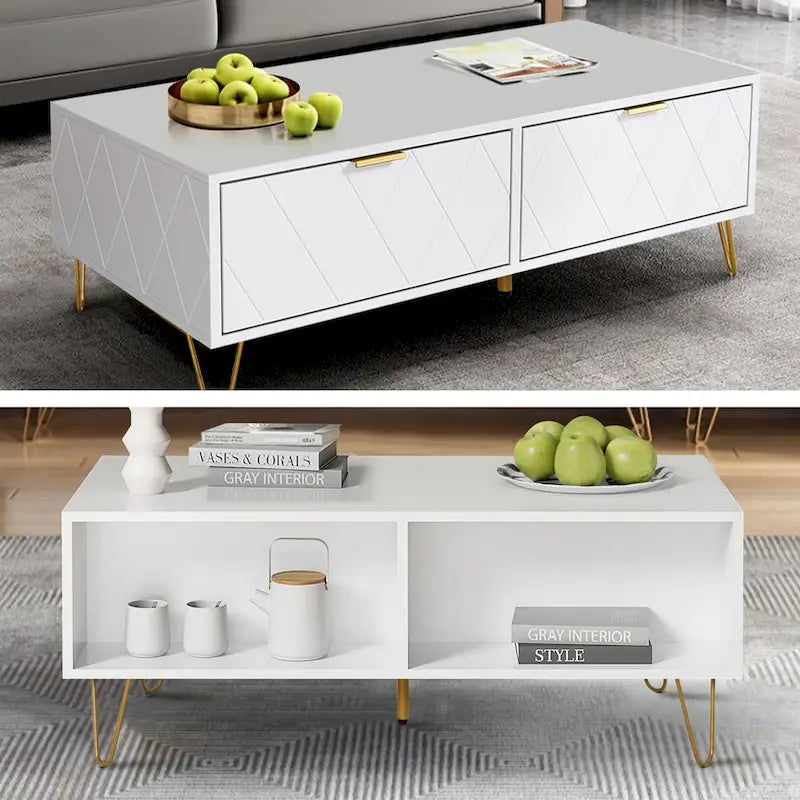 Table basse avec tiroirs de rangement et étagère ouverte