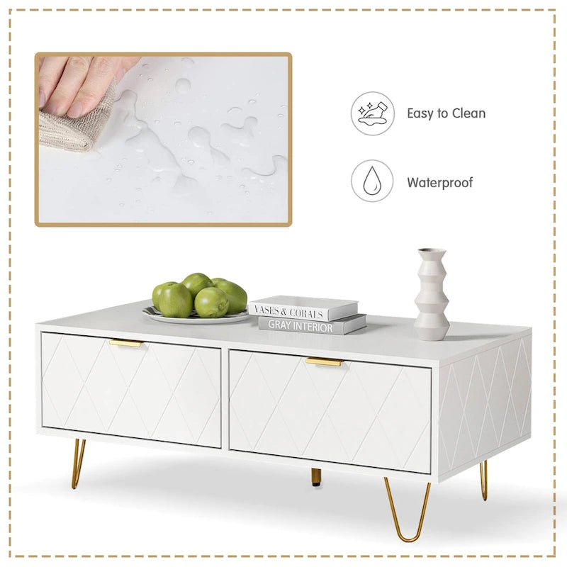 Table basse avec tiroirs de rangement et étagère ouverte