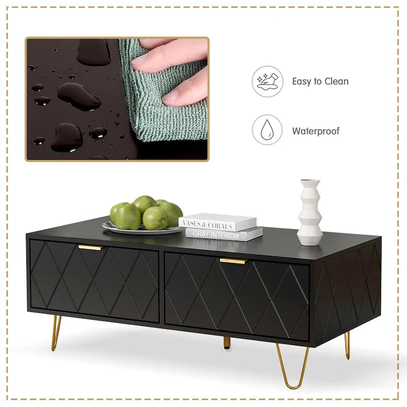 Table basse avec tiroirs de rangement et étagère ouverte