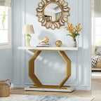 Table console de 101,6 cm avec plateau en faux marbre et base métallique géométrique