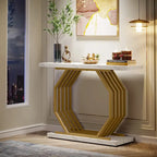 Table console de 101,6 cm avec plateau en faux marbre et base métallique géométrique