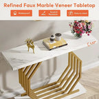 Table console de 101,6 cm avec plateau en faux marbre et base métallique géométrique