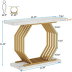Table console de 101,6 cm avec plateau en faux marbre et base métallique géométrique
