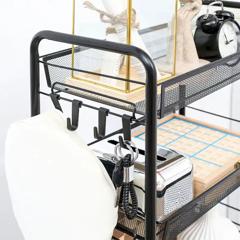 Chariot de rangement roulant à 5 niveaux avec paniers en maille amovibles, noir