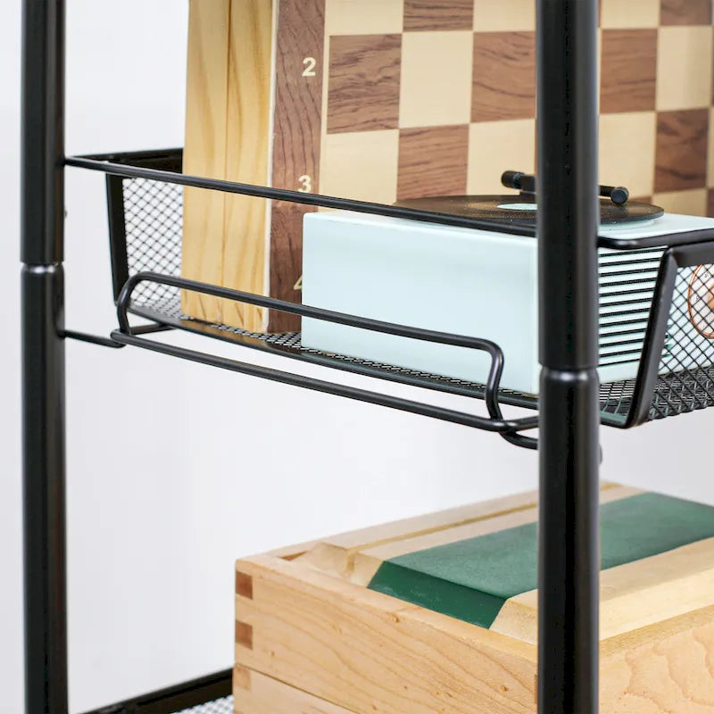 Chariot de rangement roulant à 5 niveaux avec paniers en maille amovibles, noir
