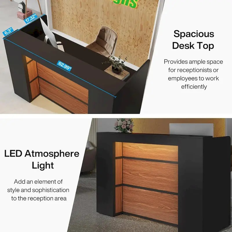 Comptoir d'accueil avec lumières LED et panneaux privés