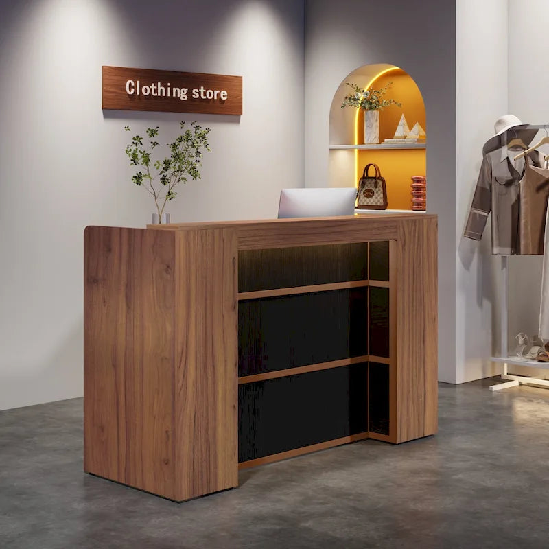 Comptoir d'accueil avec lumières LED et panneaux privés