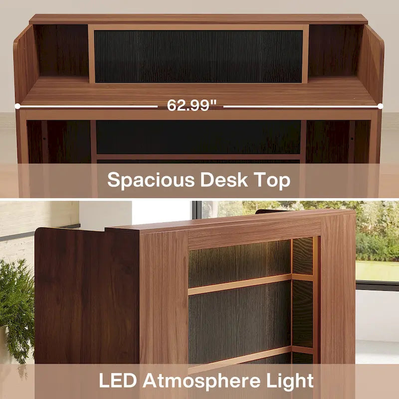 Comptoir d'accueil avec lumières LED et panneaux privés
