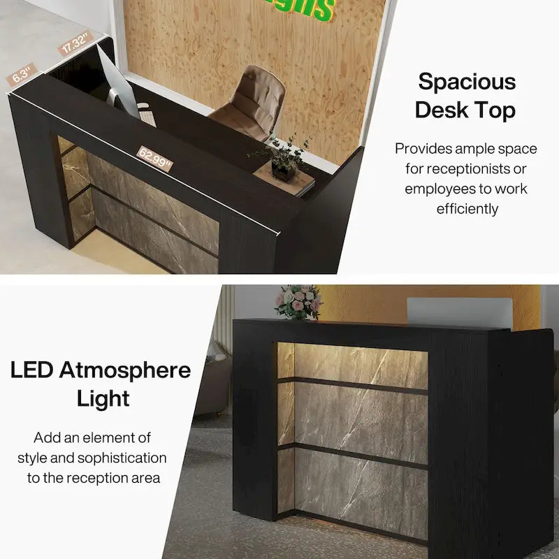 Comptoir d'accueil avec lumières LED et panneaux privés