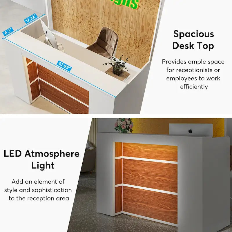 Comptoir d'accueil avec lumières LED et panneaux privés