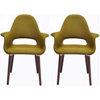 Lot de 2 Fauteuils Rembourrés en Tissu avec Pieds en Bois Noyer Marron