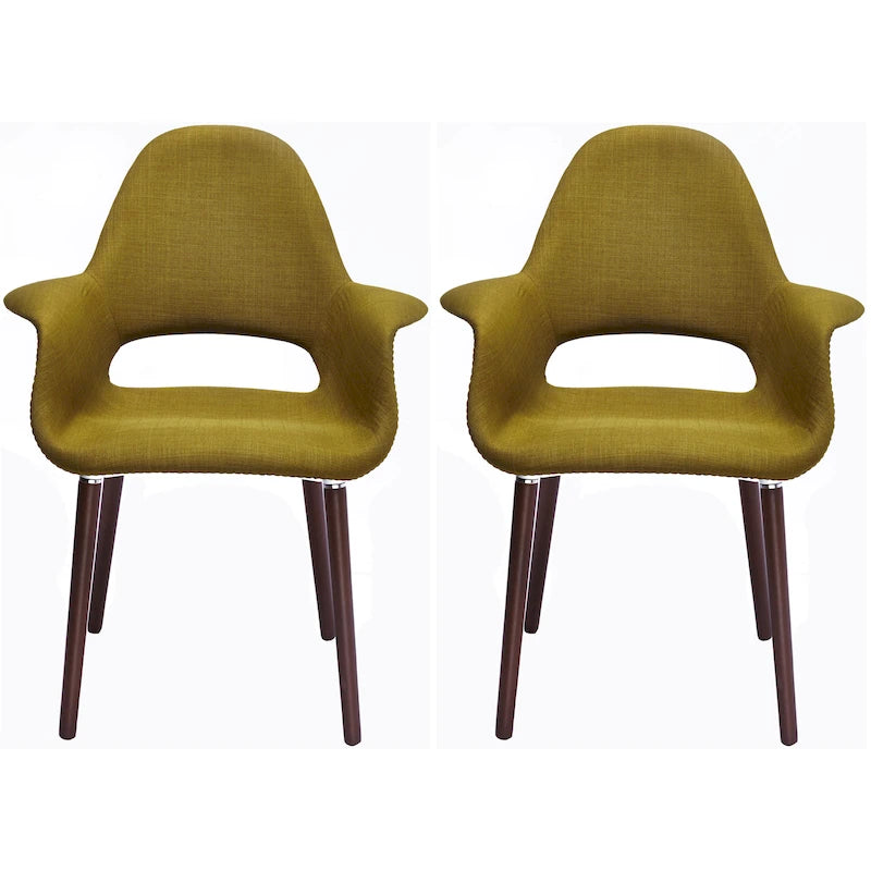 Lot de 2 Fauteuils Rembourrés en Tissu avec Pieds en Bois Noyer Marron