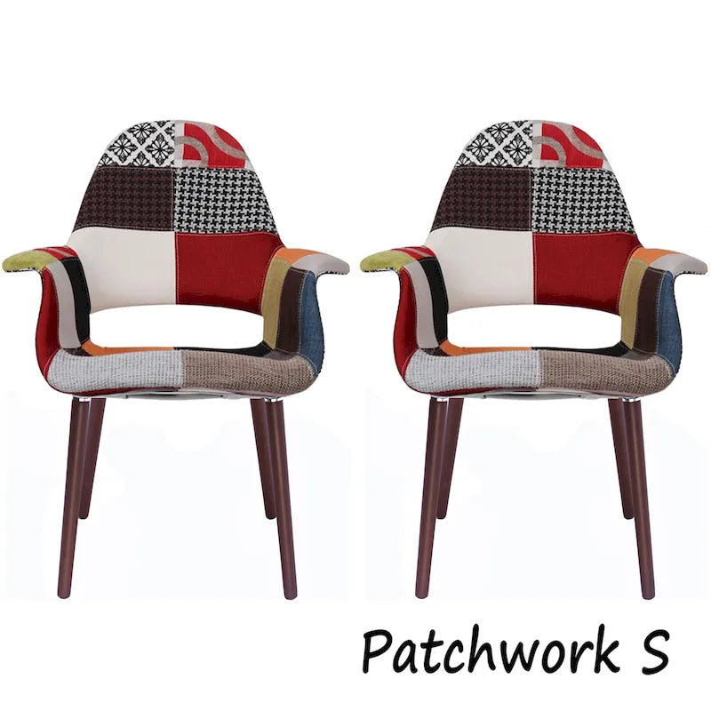 Lot de 2 Fauteuils Rembourrés en Tissu avec Pieds en Bois Noyer Marron